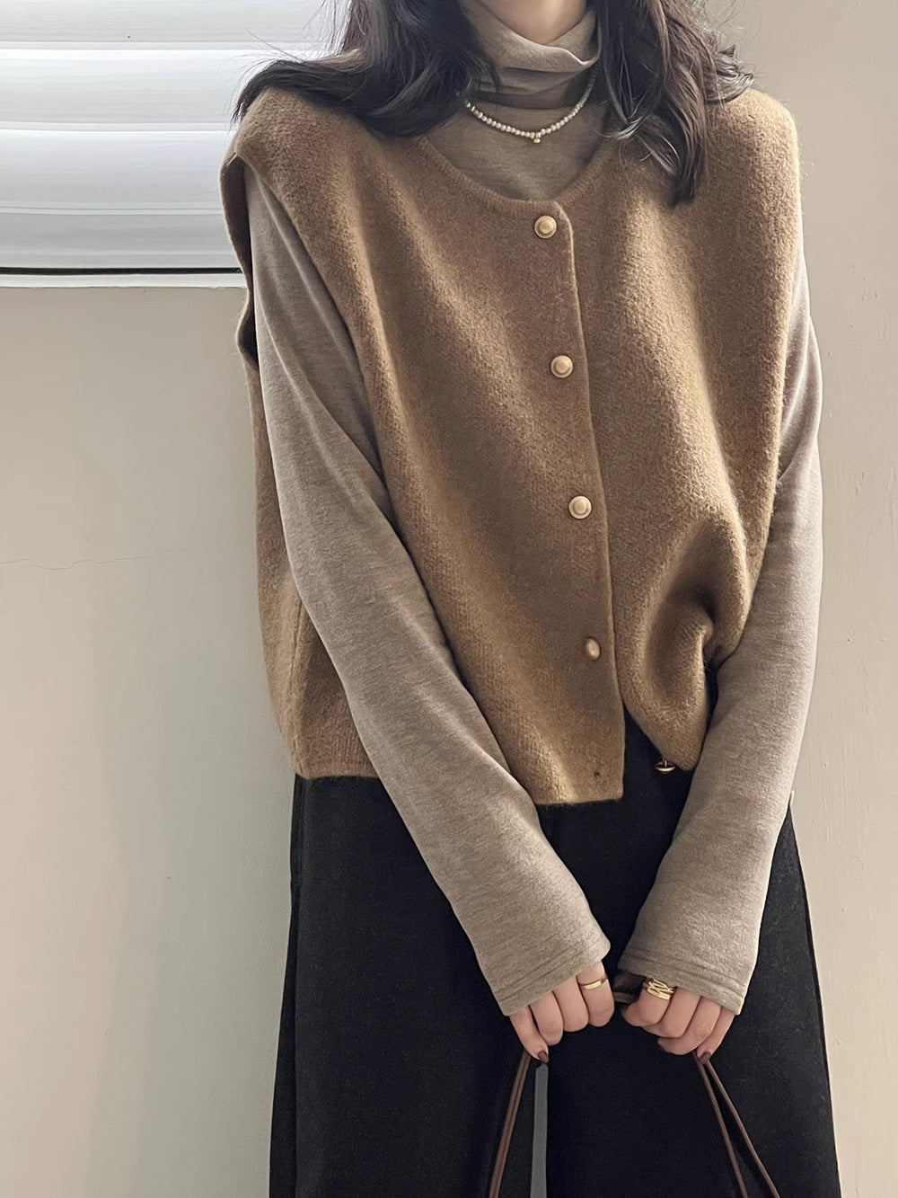 Moncelia Amaya Button-Front Knit Sweater Vest