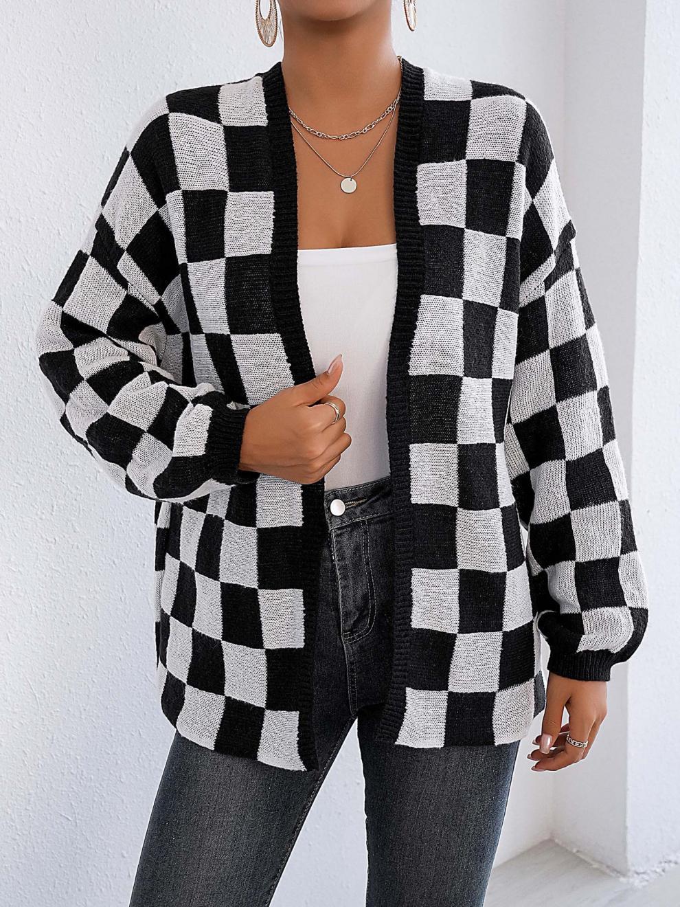 Moncelia Avielle Deer Plush Checkerboard Cardigan