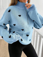 Moncelia Signy Heart Print Quarter-Zip Sweater