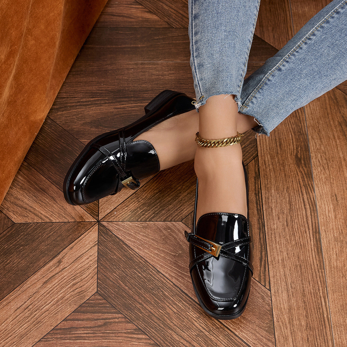 Moncelia Ophelie Patent Square Toe Bar Loafers