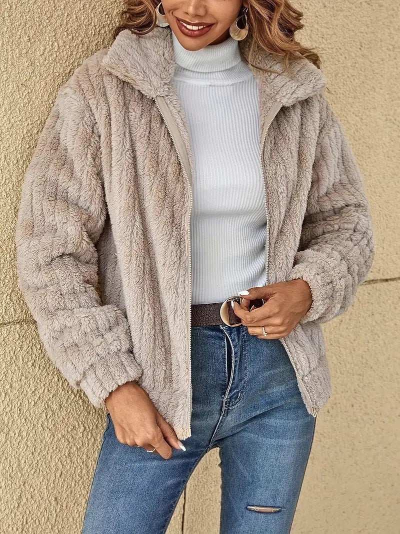 Moncelia Diletta Plush Lapel Collar Short Coat