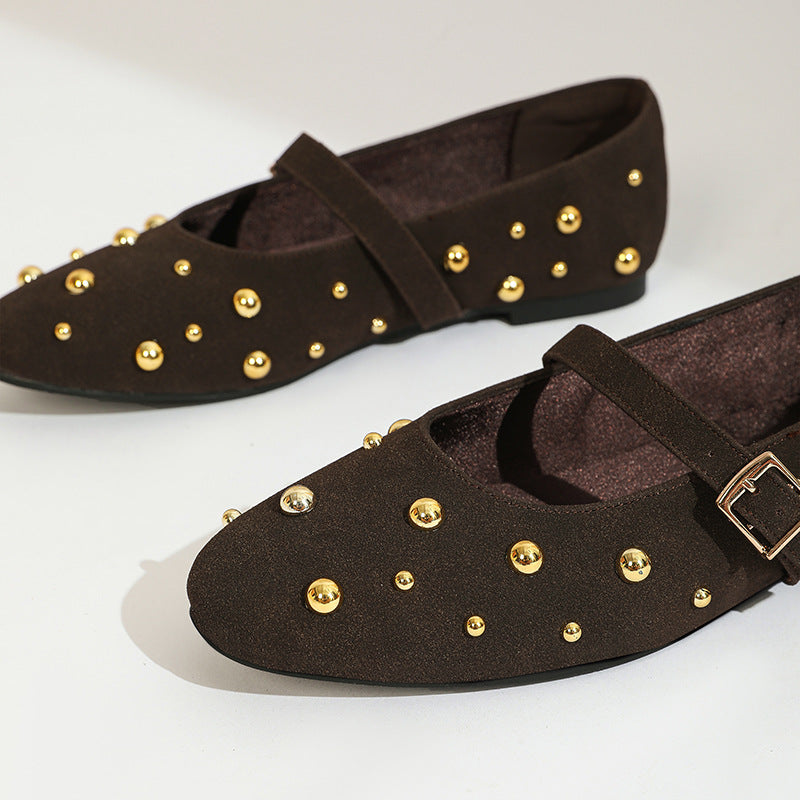 Moncelia Verina Studded Faux Suede Mary Jane Flats