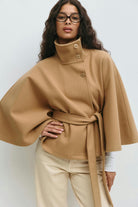 Moncelia Anneke Button-Front Belted Cape Coat