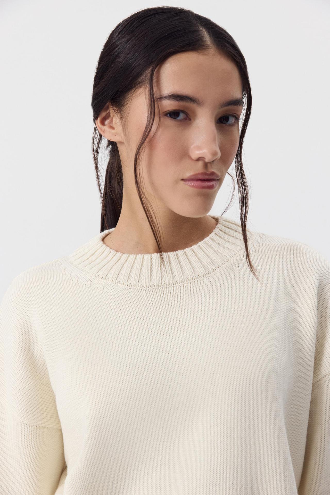 Moncelia Ottilia Cotton-Blend Crew Neck Drop Shoulder Sweater