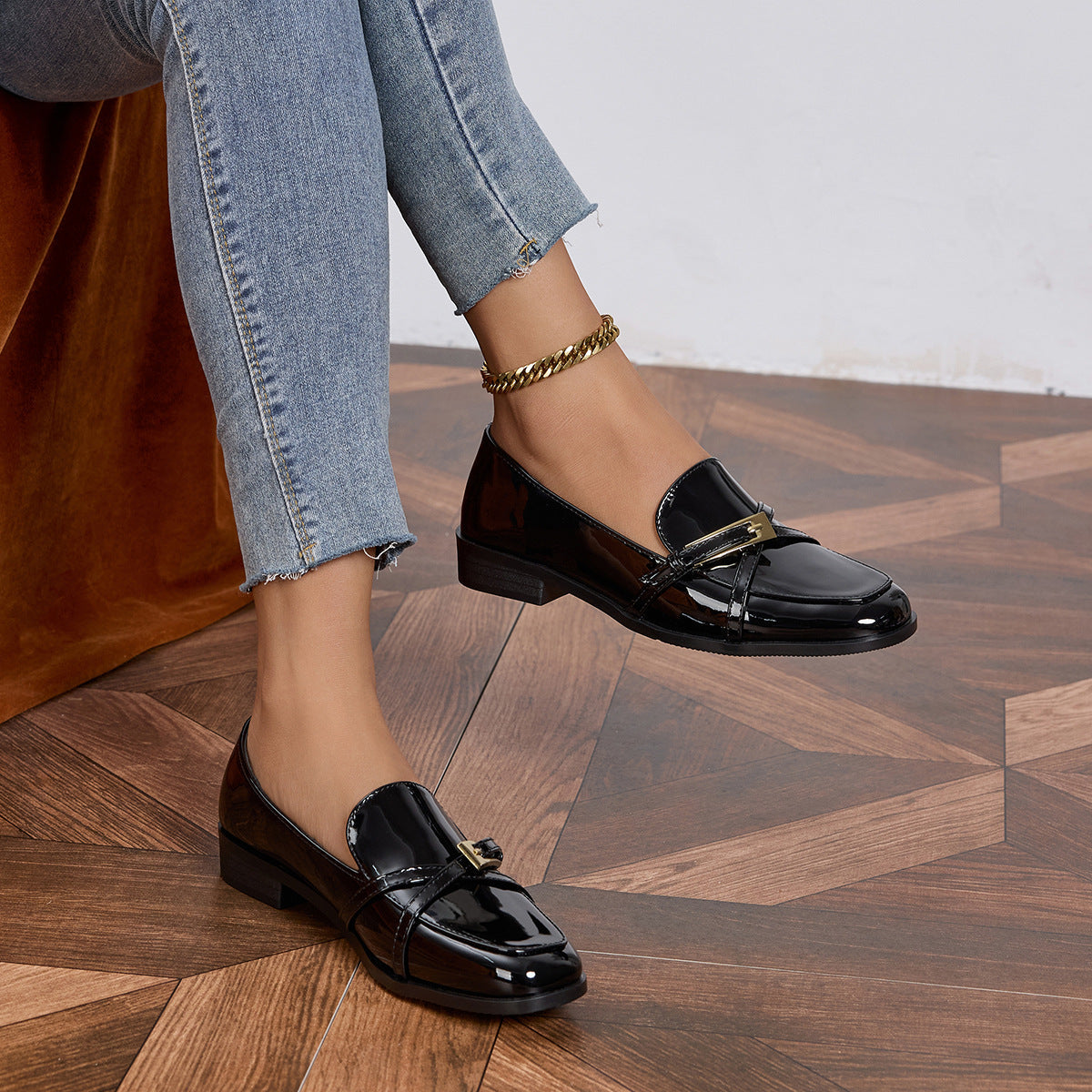Moncelia Ophelie Patent Square Toe Bar Loafers