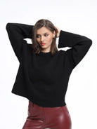 Moncelia Signe Ribbed-Cuff Oversized Pullover Sweater