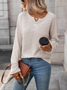 Moncelia Rachele Waffle Knit Split-Neck Long Sleeve Top