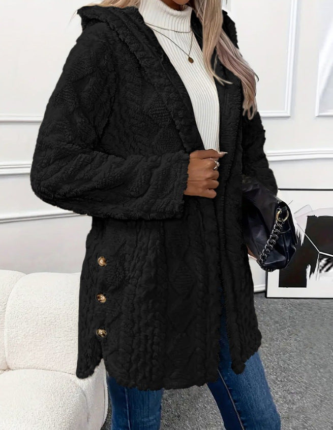 Moncelia Embla Hooded Sherpa Fleece Button Jacket