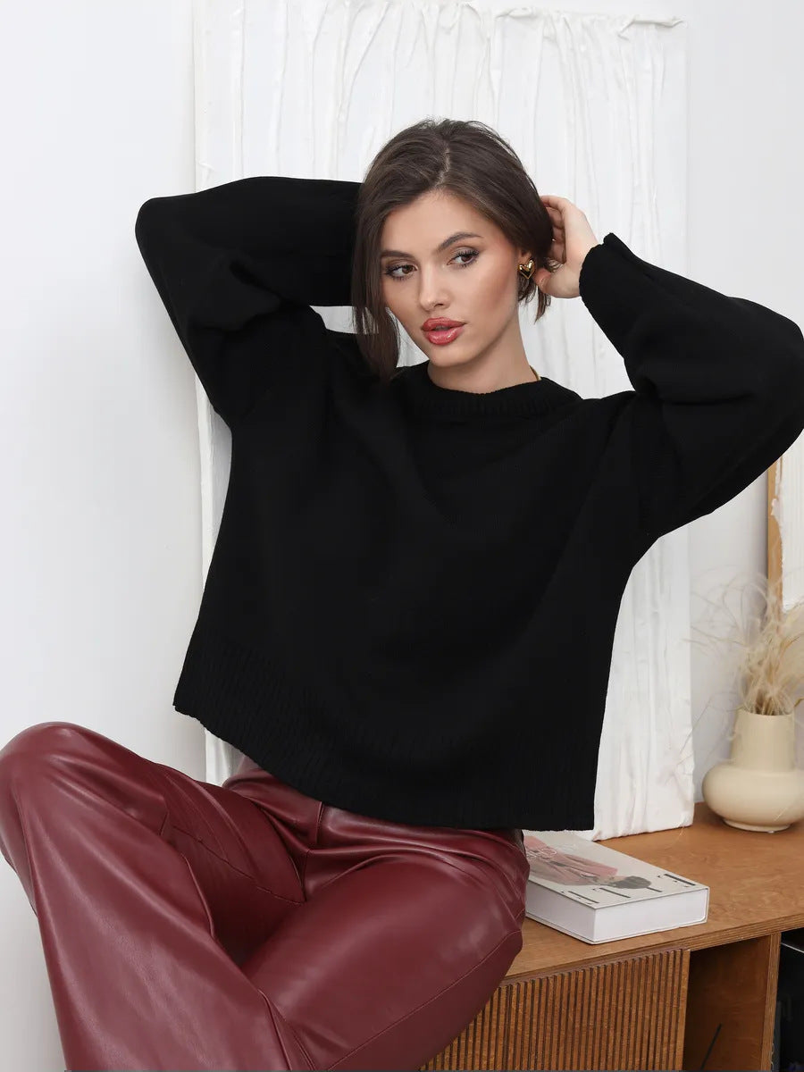 Moncelia Signe Ribbed-Cuff Oversized Pullover Sweater