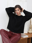 Moncelia Signe Ribbed-Cuff Oversized Pullover Sweater