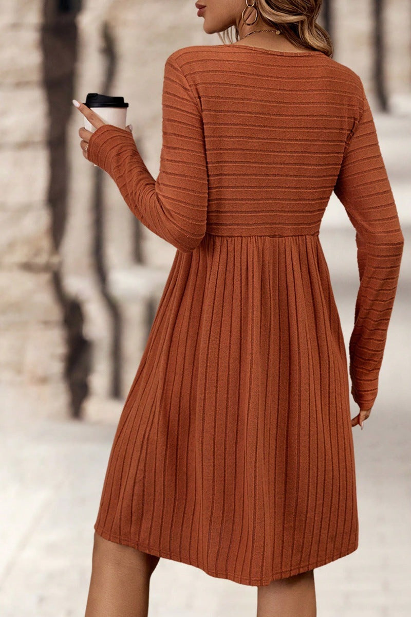 Moncelia Kajsa Ribbed-Knit Long Sleeve A-Line Dress