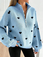 Moncelia Signy Heart Print Quarter-Zip Sweater