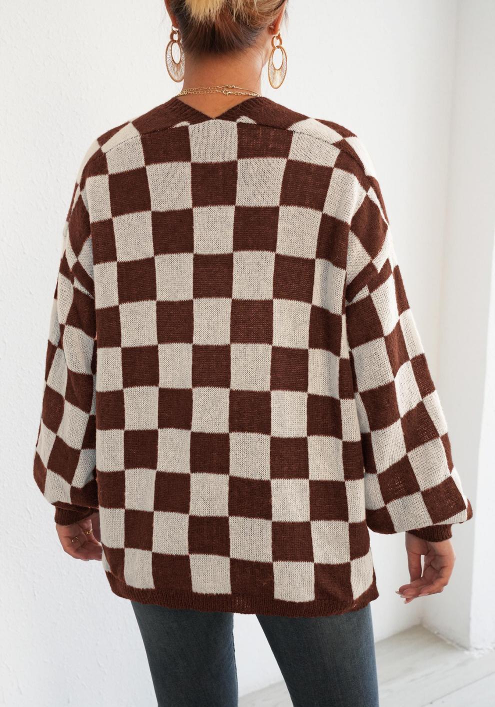 Moncelia Avielle Deer Plush Checkerboard Cardigan
