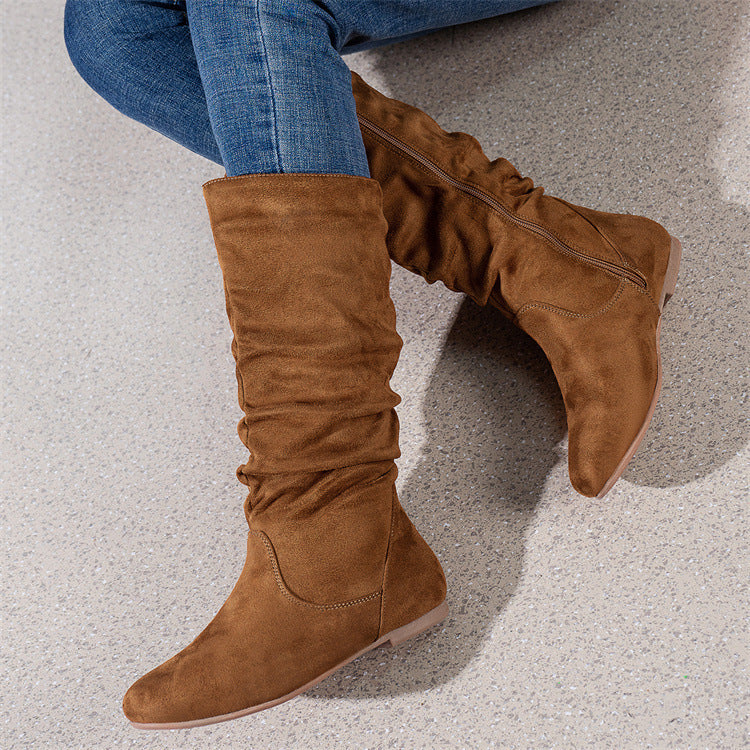 Moncelia Frida Slouch Mid-Calf Flat Faux Suede Boots