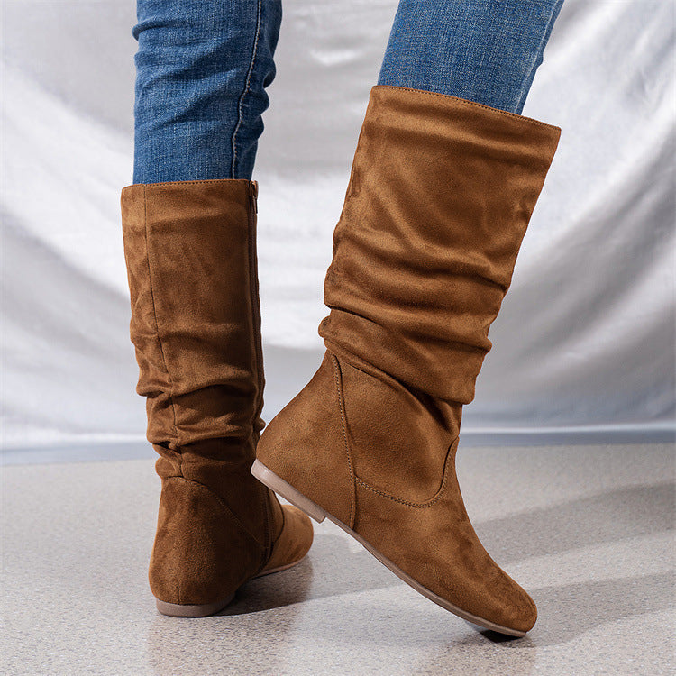 Moncelia Frida Slouch Mid-Calf Flat Faux Suede Boots