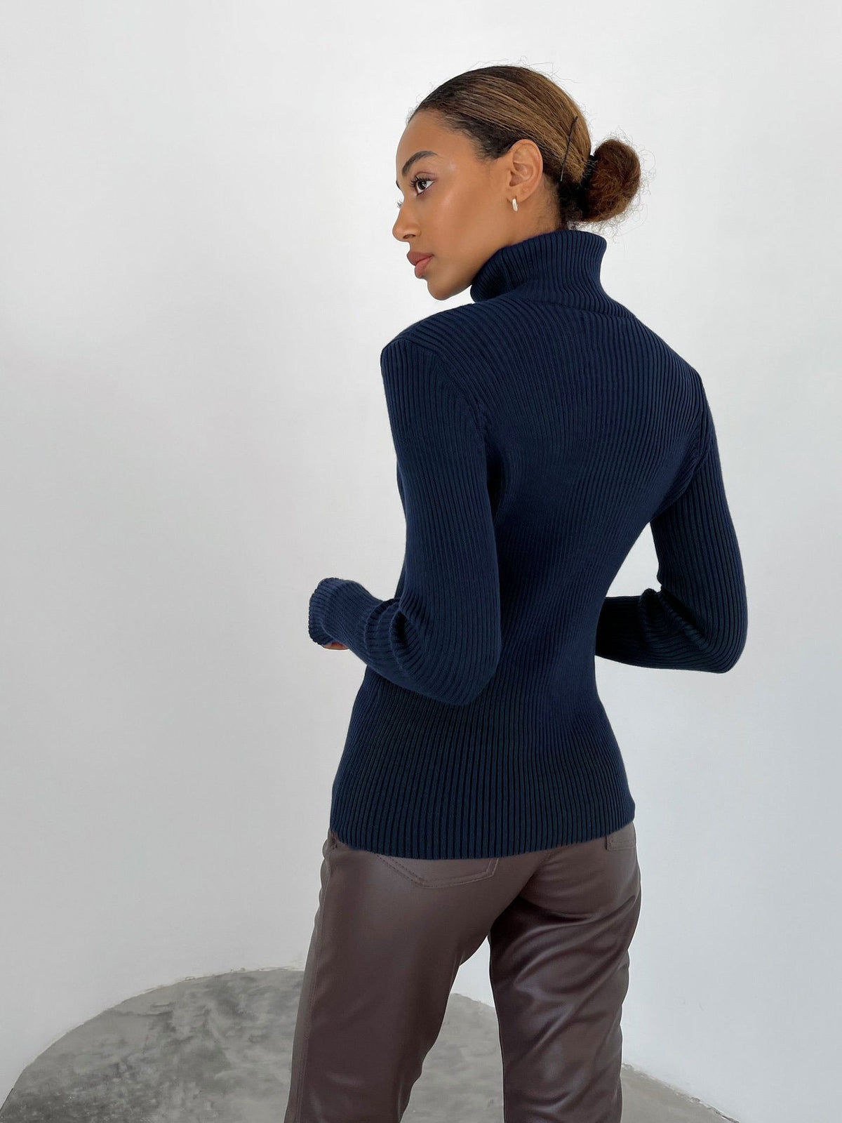Moncelia Dagny Cotton-Blend Ribbed Knit Turtleneck Sweater