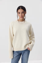 Moncelia Ottilia Cotton-Blend Crew Neck Drop Shoulder Sweater