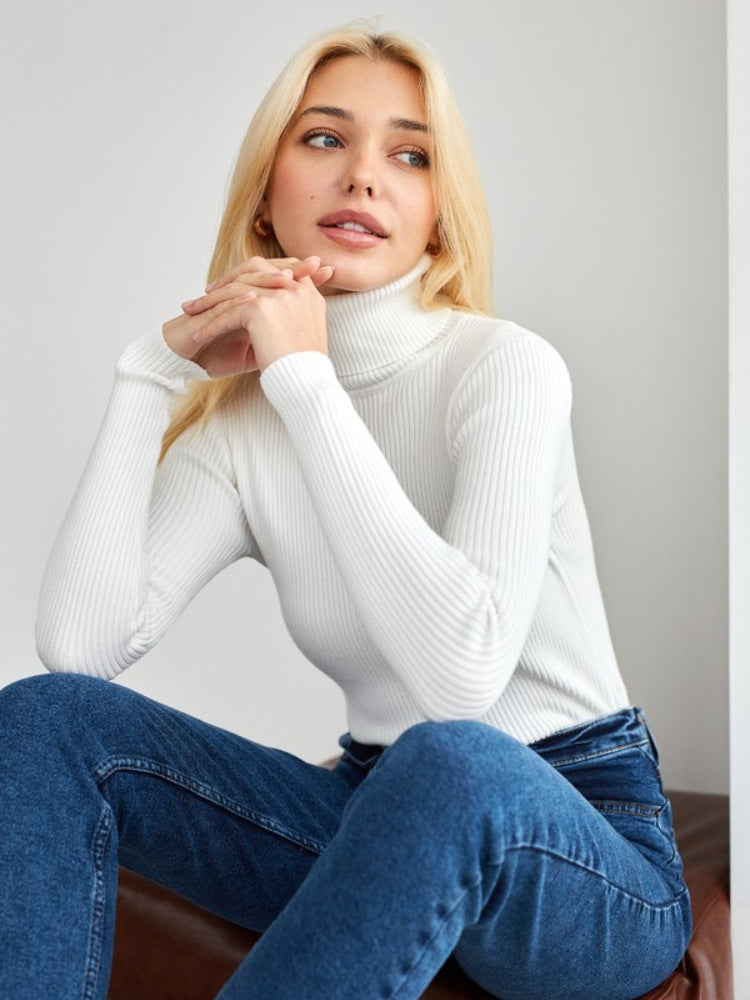 Moncelia Dagny Cotton-Blend Ribbed Knit Turtleneck Sweater