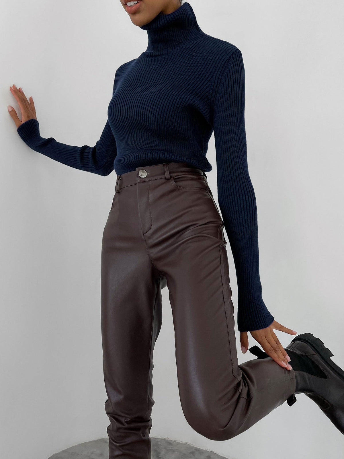 Moncelia Dagny Cotton-Blend Ribbed Knit Turtleneck Sweater