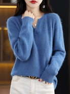 Moncelia Mimosa Plush Velvet Notch V-Neck Sweater