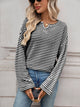 Moncelia Rachele Waffle Knit Split-Neck Long Sleeve Top