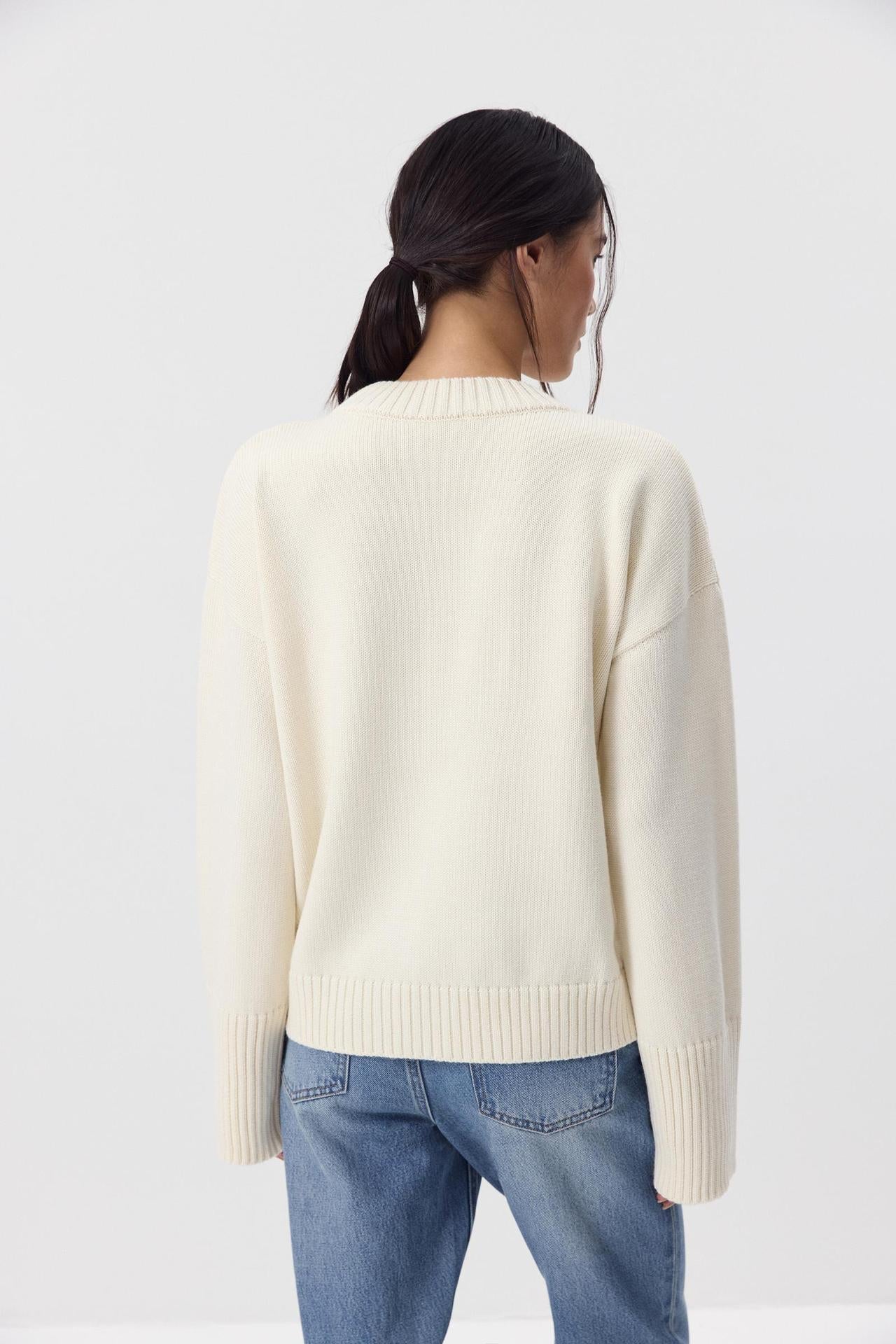 Moncelia Ottilia Cotton-Blend Crew Neck Drop Shoulder Sweater