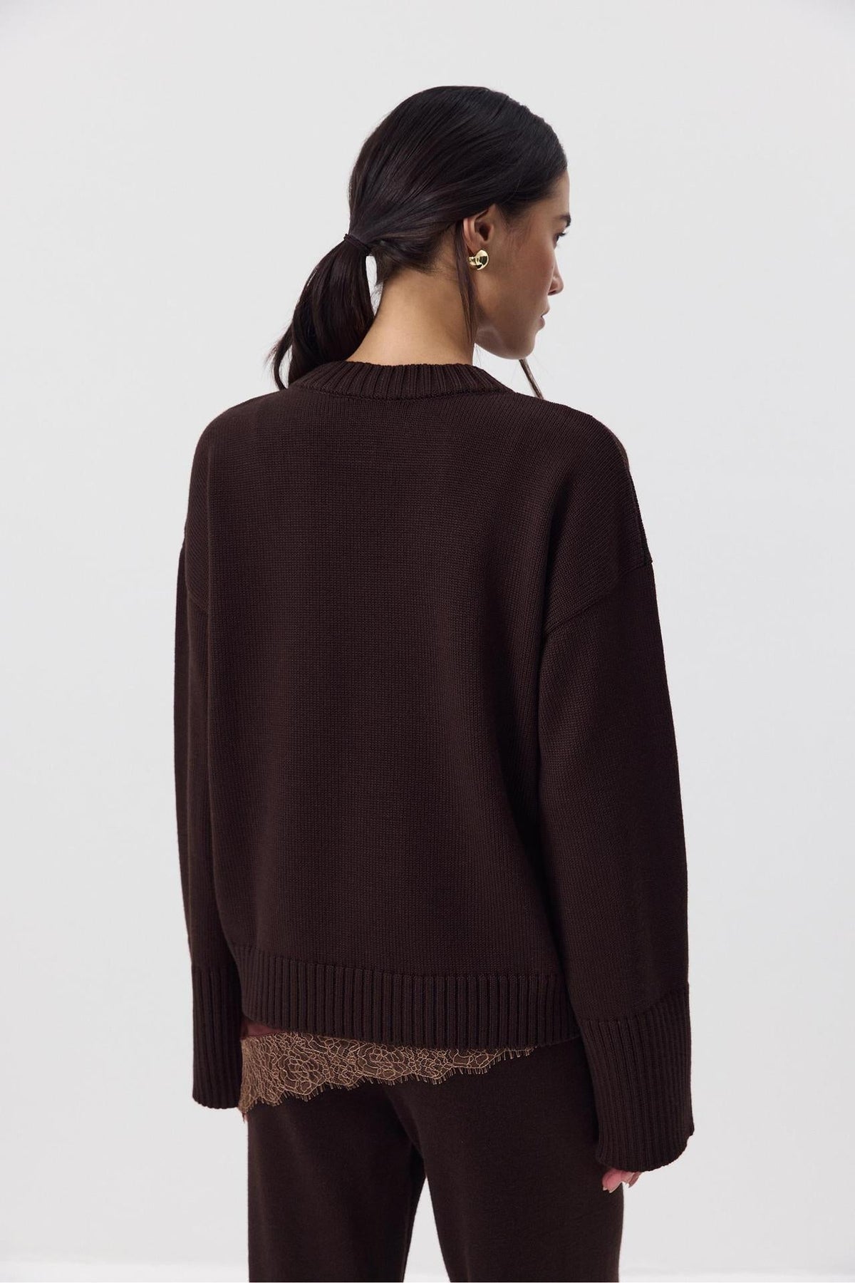Moncelia Ottilia Cotton-Blend Crew Neck Drop Shoulder Sweater