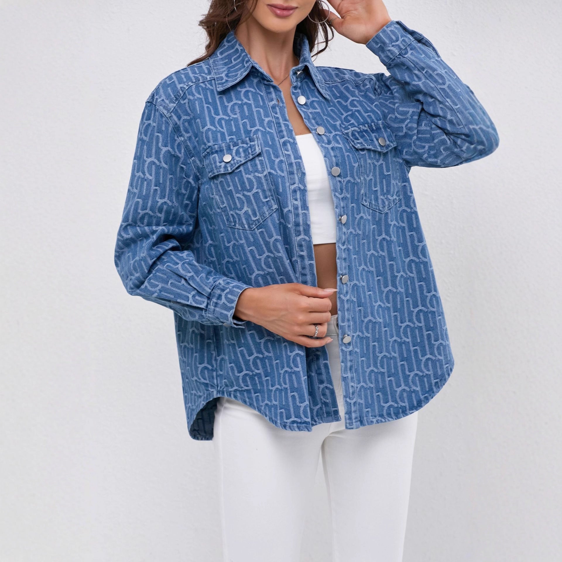 Moncelia Suzette Printed Jacquard Denim Shirt Jacket