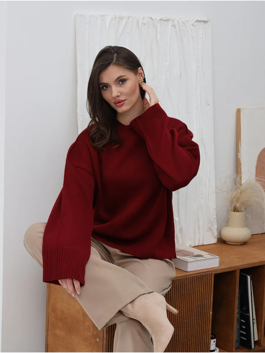 Moncelia Signe Ribbed-Cuff Oversized Pullover Sweater