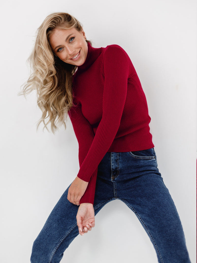 Moncelia Dagny Cotton-Blend Ribbed Knit Turtleneck Sweater
