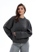 Moncelia Signe Ribbed-Cuff Oversized Pullover Sweater