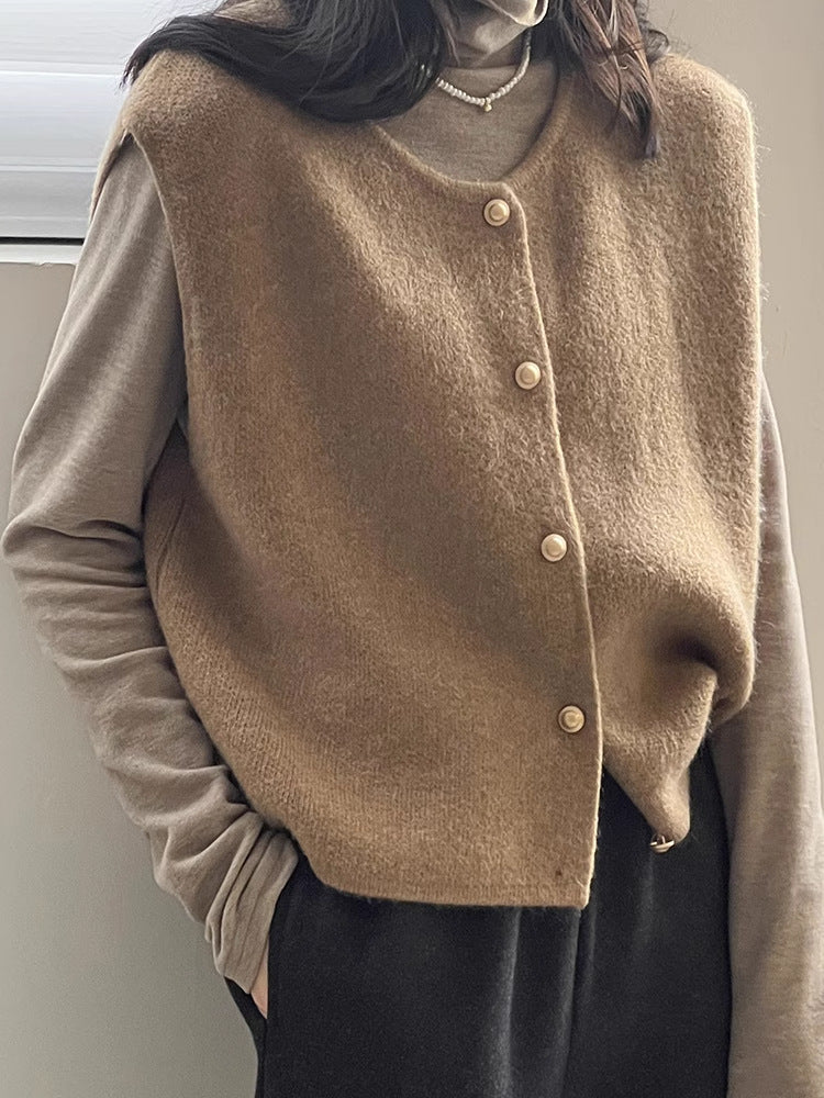 Moncelia Amaya Button-Front Knit Sweater Vest