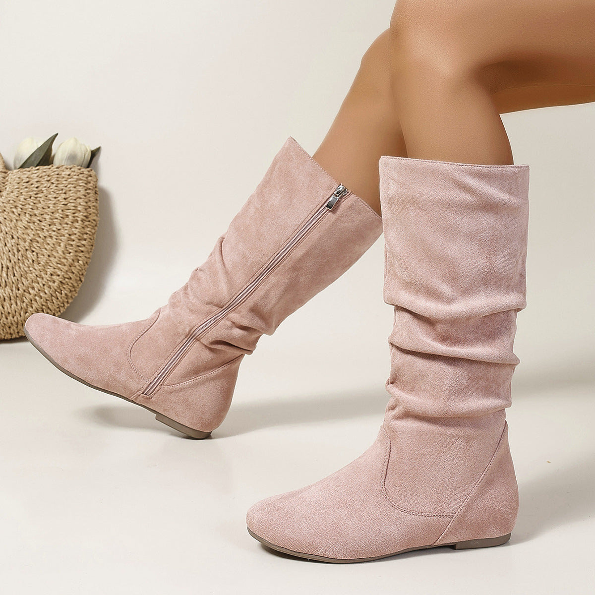 Moncelia Frida Slouch Mid-Calf Flat Faux Suede Boots