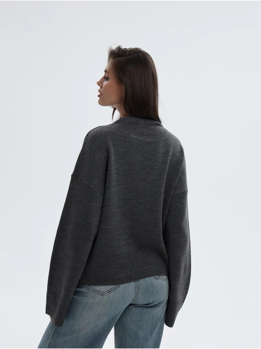 Moncelia Signe Ribbed-Cuff Oversized Pullover Sweater