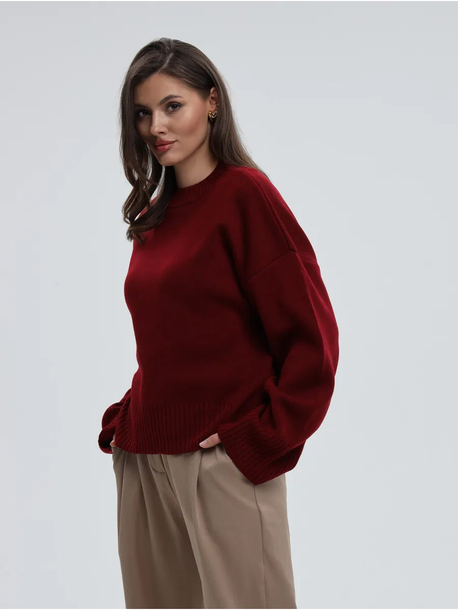 Moncelia Signe Ribbed-Cuff Oversized Pullover Sweater