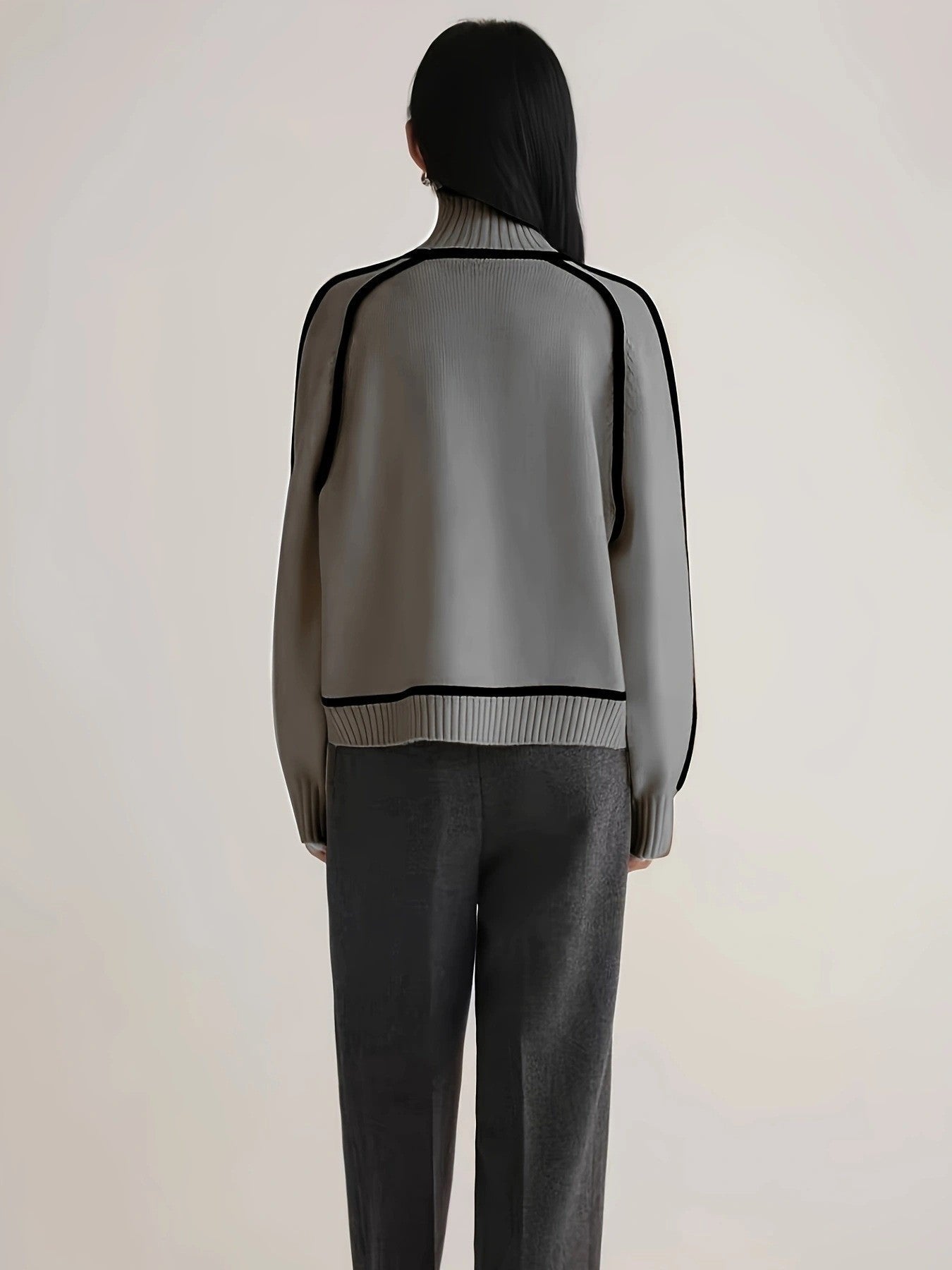 Moncelia Ornella Contrast Piping Turtleneck Sweater