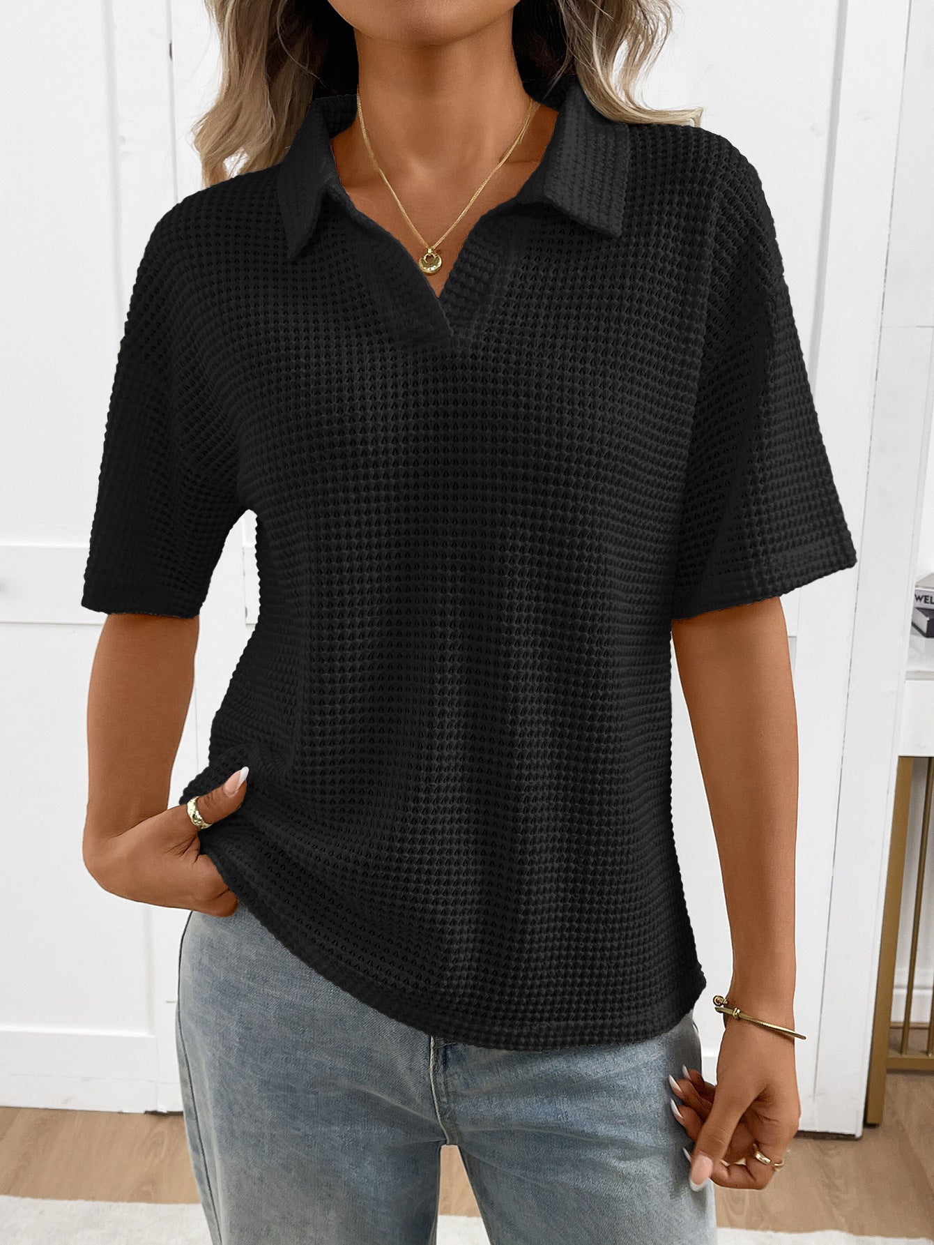 Moncelia Mabel Textured Knit Polo Top