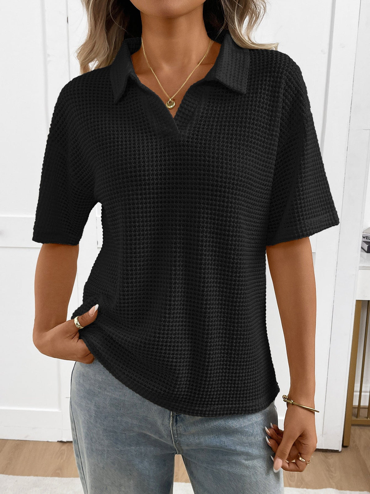 Moncelia Mabel Textured Knit Polo Top