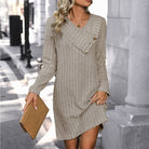 Moncelia Gioia Ribbed Knit Button V-Neck Sweater Dress