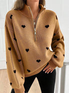 Moncelia Signy Heart Print Quarter-Zip Sweater