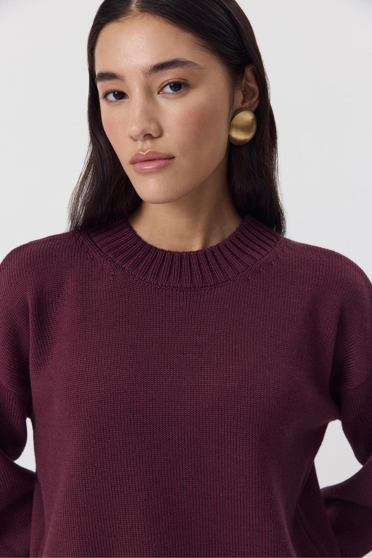 Moncelia Ottilia Cotton-Blend Crew Neck Drop Shoulder Sweater