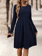 Moncelia Kajsa Ribbed-Knit Long Sleeve A-Line Dress