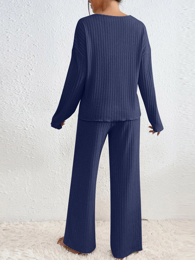 Moncelia Esra Ribbed Knit Wide-Leg Lounge Set