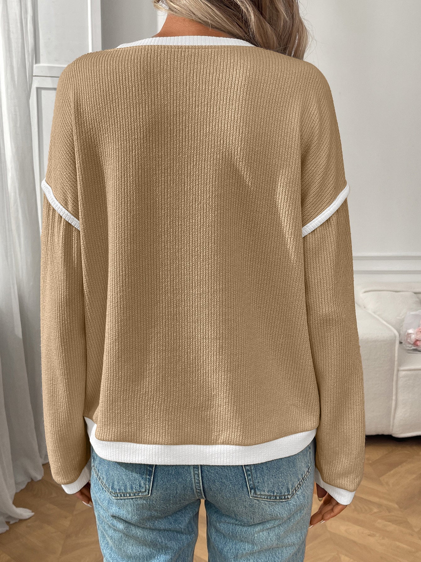 Moncelia Bruna Contrast-Trim Ribbed Knit Top