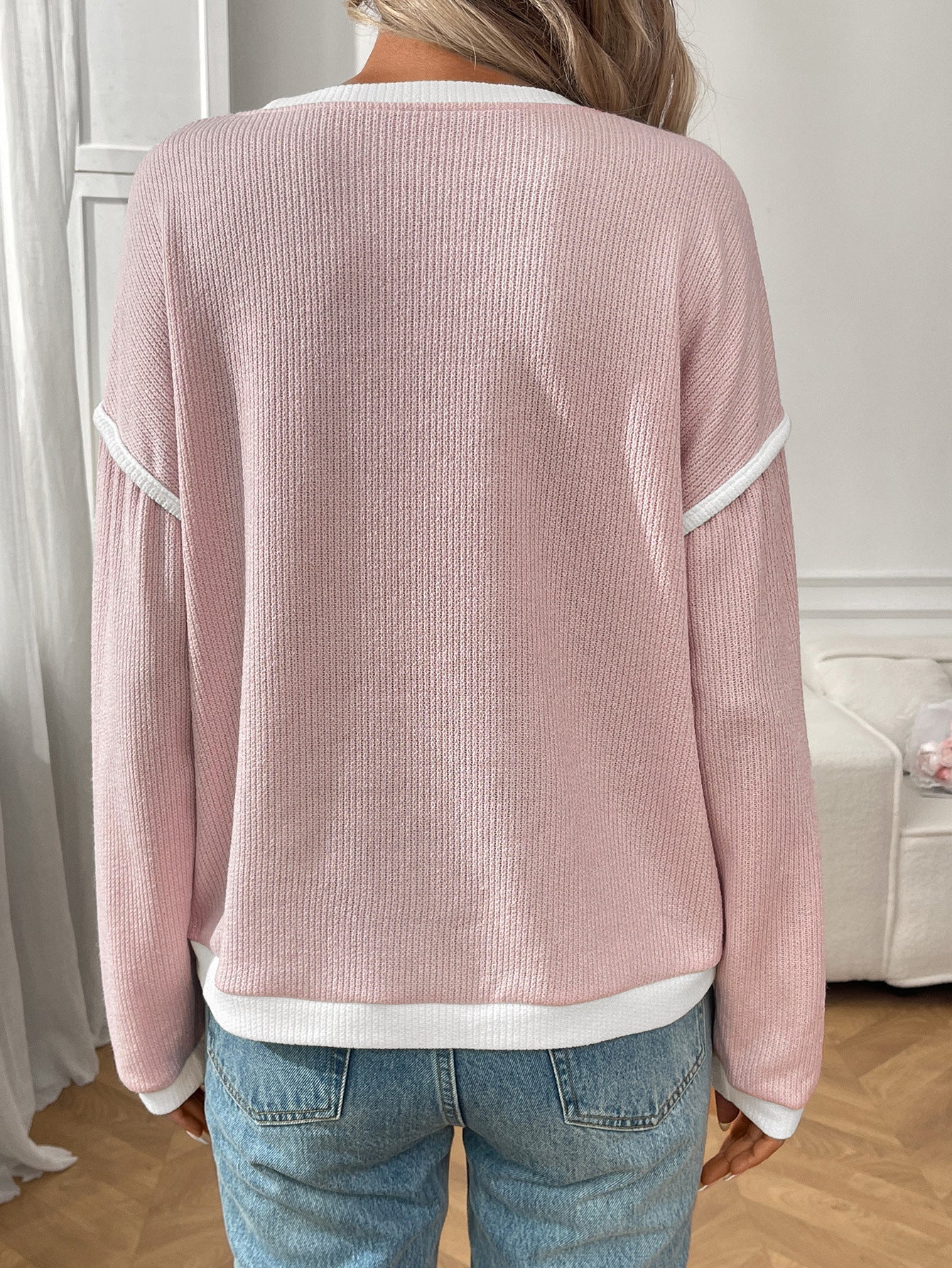 Moncelia Bruna Contrast-Trim Ribbed Knit Top