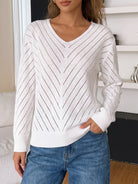 Moncelia Eliane Pointelle V-Neck Knit Pullover