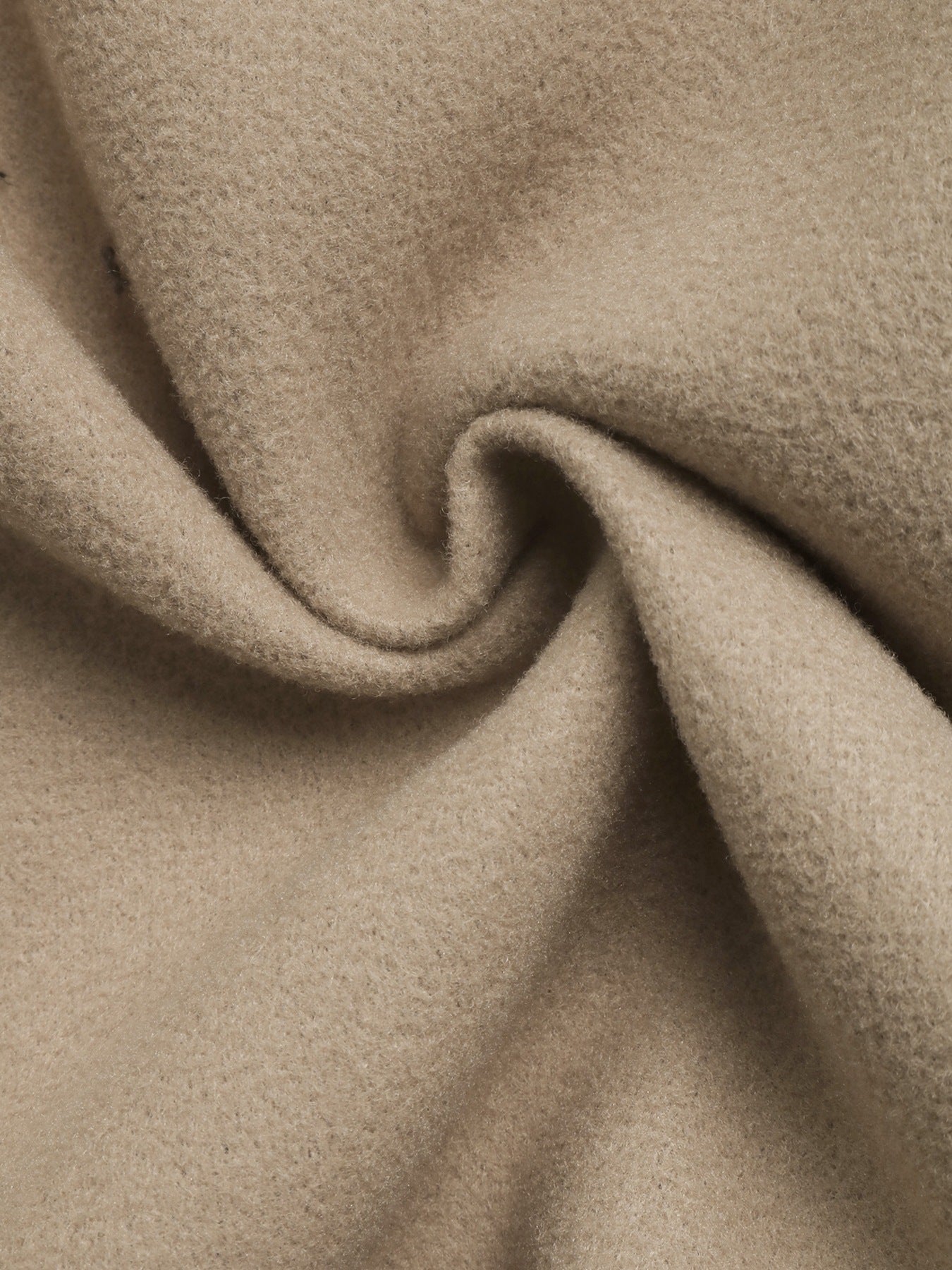Margo & Main camel wool blend longline coat — close-up of the brushed wool blend fabric
