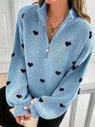 Moncelia Signy Heart Print Quarter-Zip Sweater