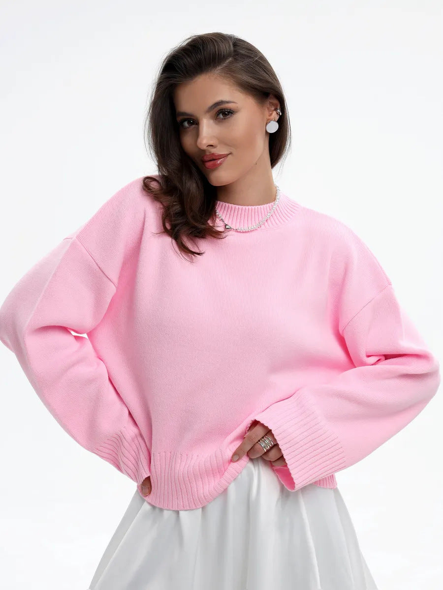 Moncelia Signe Ribbed-Cuff Oversized Pullover Sweater