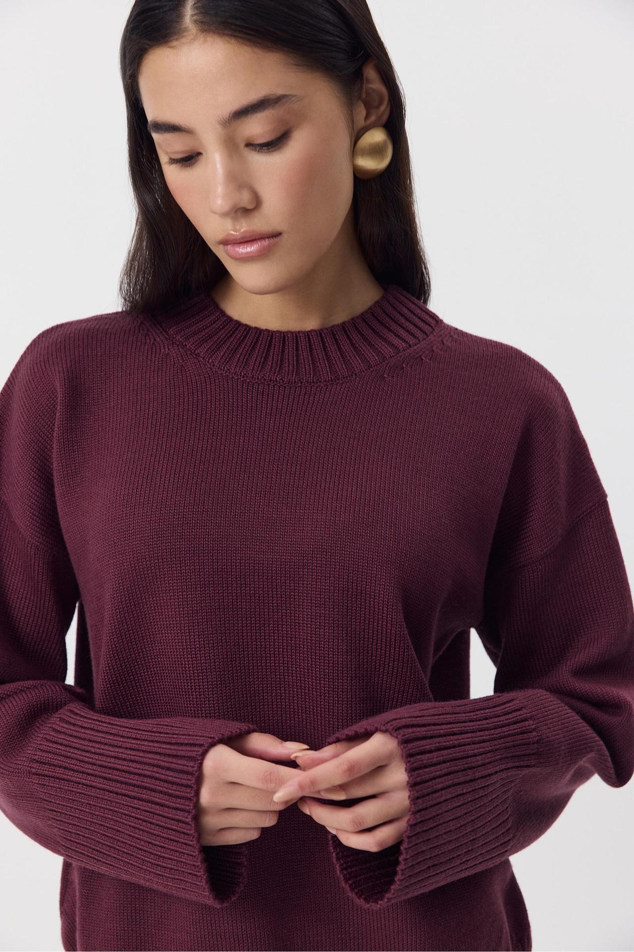 Moncelia Ottilia Cotton-Blend Crew Neck Drop Shoulder Sweater